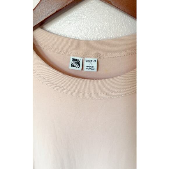Uniqlo Blush Pink Shift Dress Size Small Bottom pleats Sweatshirt Style Layering - Picture 3 of 9